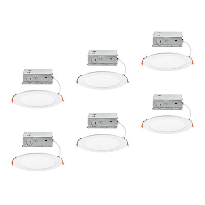 East Grove Home Builder Essential 5in 650 Lumens Round LED Recessed Light and Housing for Remodel or New Construction with 5-CCT 2700-3000-3500-4000-5000K in White (Pack of 6) IC-Rated