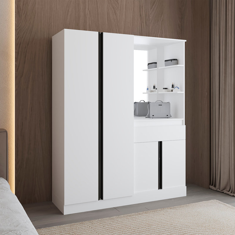 Armoire avec portes doubles, tringle suspendue et tablettes intérieures