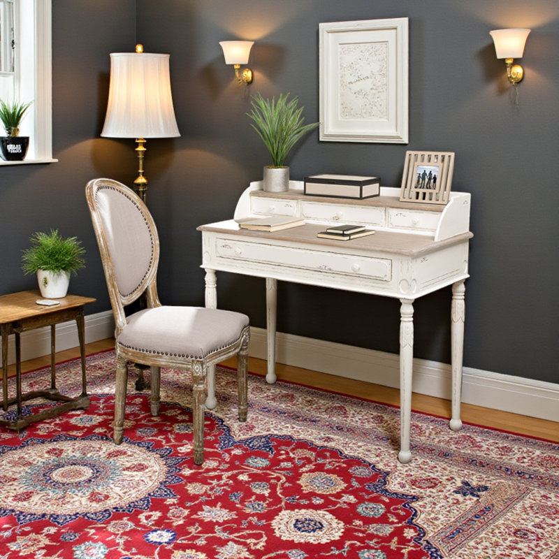 Dwain Solid Wood with Four Drawers and One Shelf Writing Desk, 37.8'' H X 39.25'' W X 19.6'' D