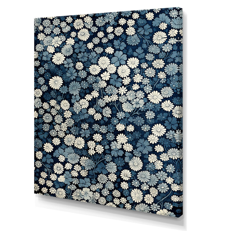 «Blue and White Moonlit Geometric River - Coastal Minimalisme», art mural, Toile tendue, H 32 po x l 16 po x P 1 po