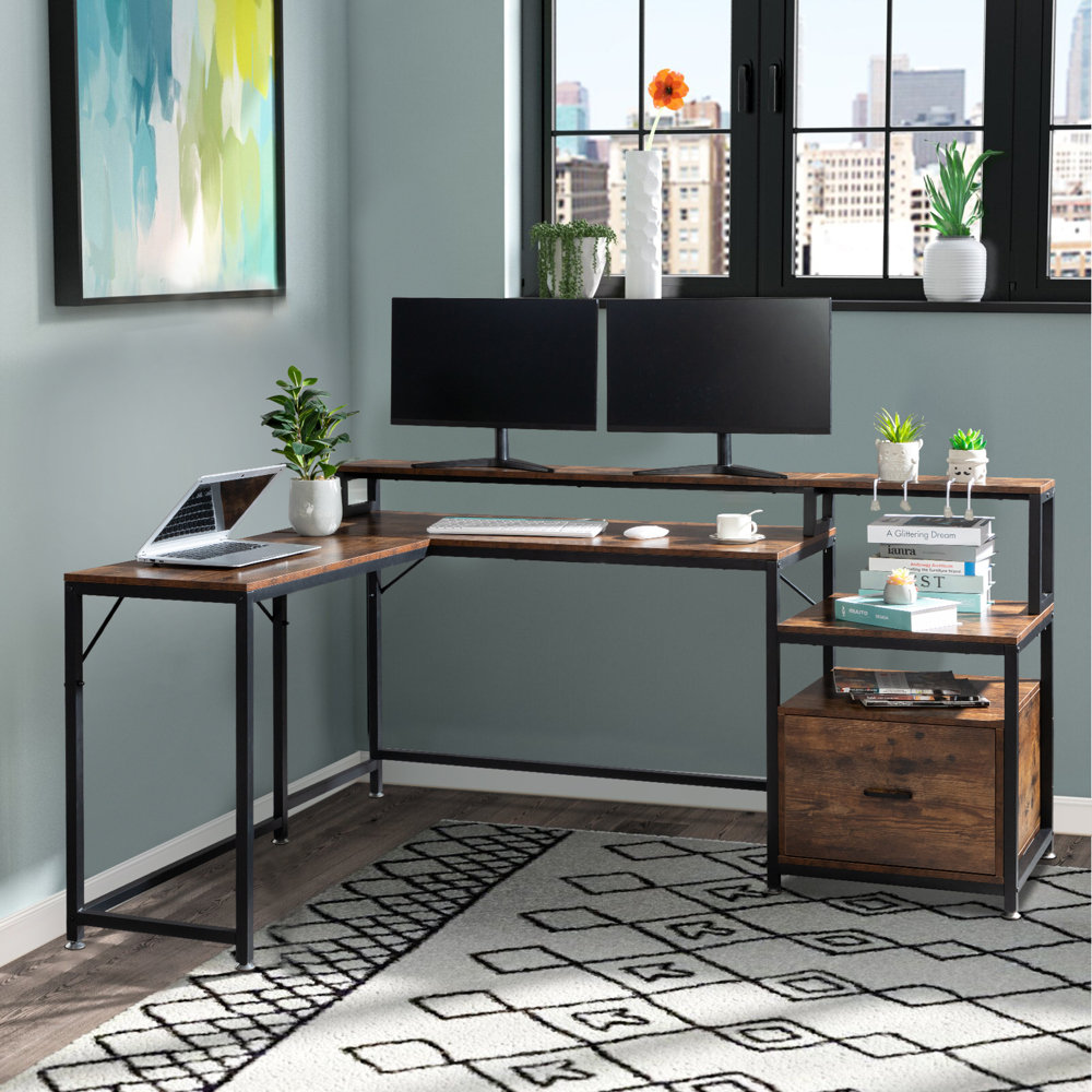 17 Stories Forese L-Shaped Metal Base Computer Desk | Wayfair