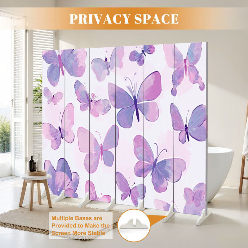 Cloison pliante 6 panneaux séparateur papillon Royal Pastel