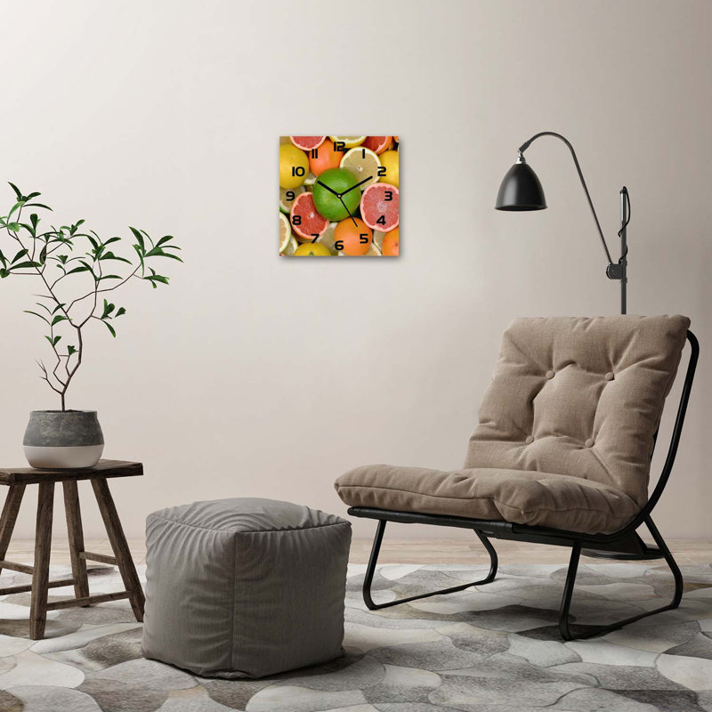 Glass Wall Clock, Black/Pink/Orange/Yellow