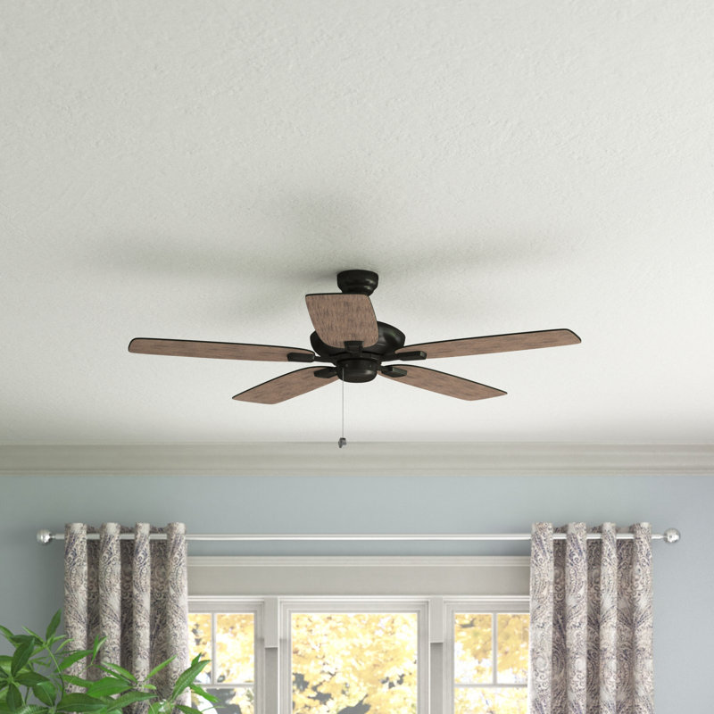 Ventilateur de plafond standard à 5 pales de 52 po avec chaîne de traction Jacobi, Étain vieilli avec brun
