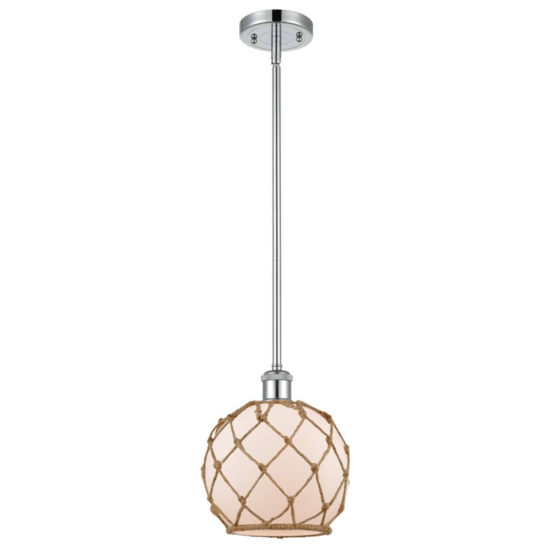 Luminaire suspendu sphère 1 lumière Tobey, H 10 pi x l 8 po x P 8 po, Blanc / Brun, Chrome poli