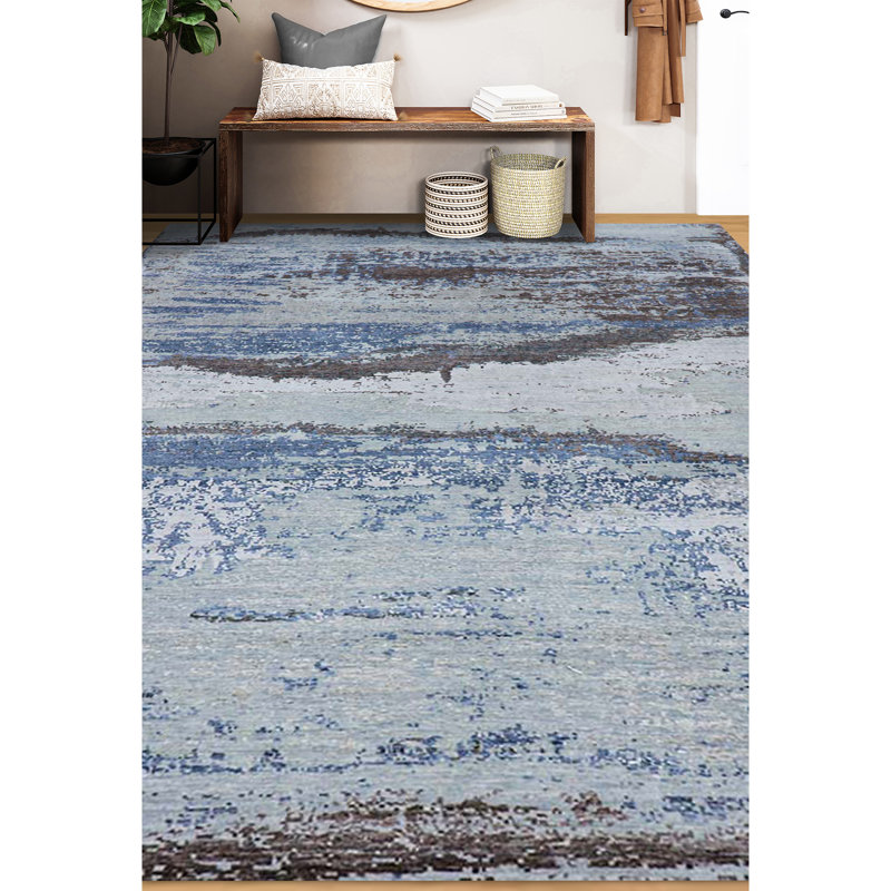 Tapis argenté et multicolore noué à la main de haute qualité, Rectangle 8 pi x 10 pi