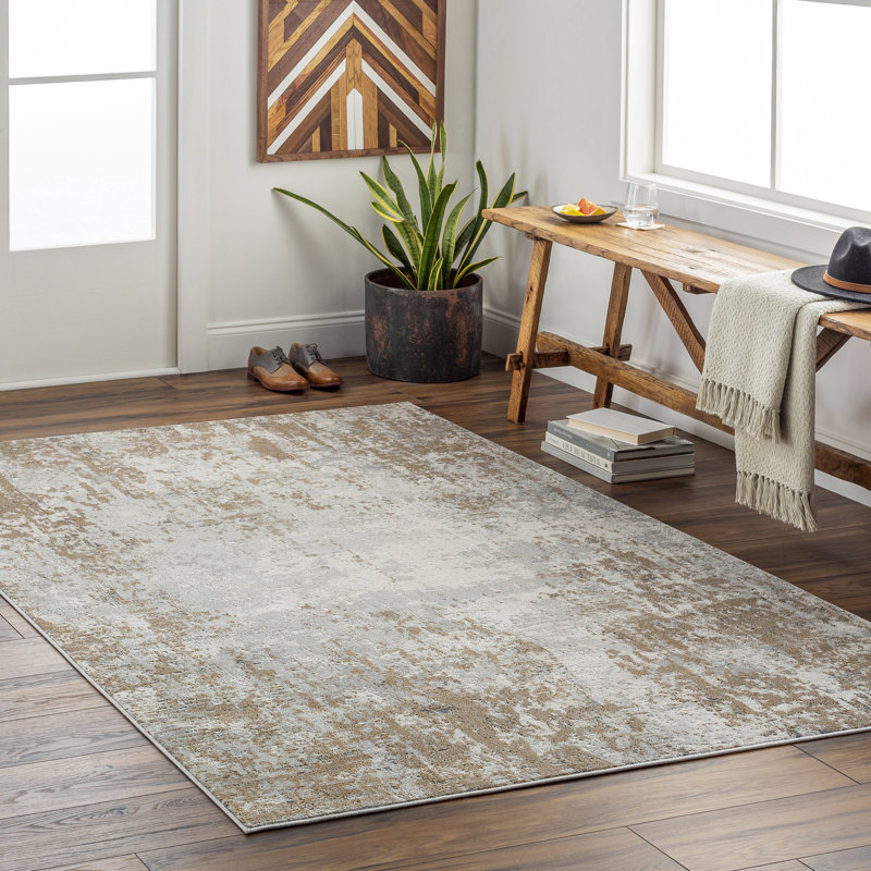 Tapis beige tissé à la machine Quann, Rectangle 9 pi x 12 pi 4 po