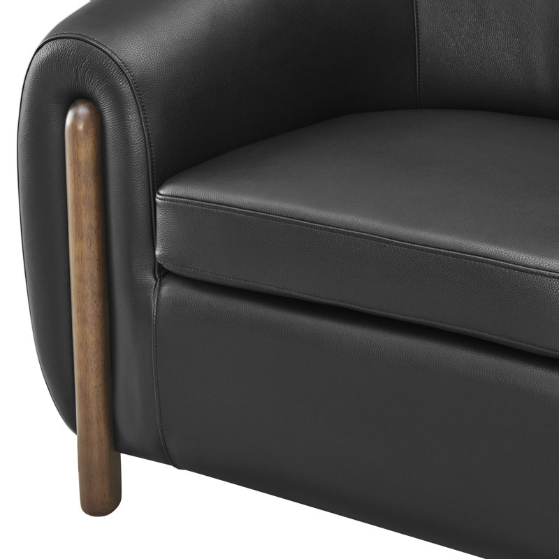 Leamon Fire-Resistant Upholstered Barrel Chair, 28" H x 38.5" W x 33" D, Black Top Grain Leather