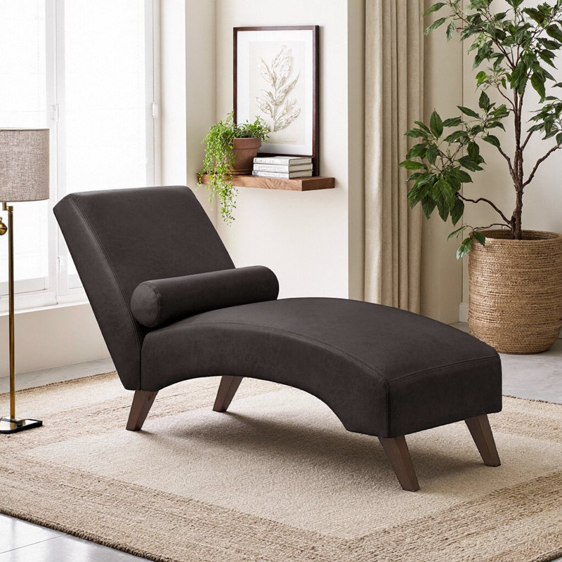 Chaise longue en tissu avec coussin traversin et silhouette incurvée Unarepos Tech, Gris foncé