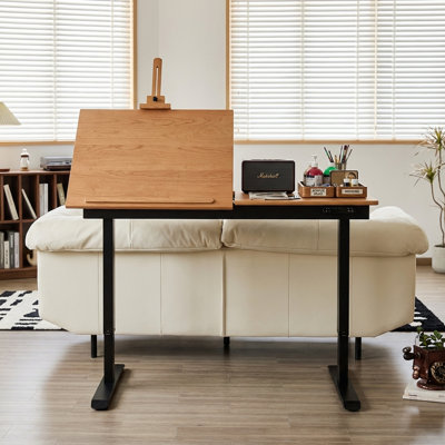 Bureau à hauteur réglable en bois de cerisier, bureau debout en bois massif avec 4 réglages de mémoire, bureau assis-debout avec anticollision, l 47,2 po x P 29,5 po, plage de hauteur de 28,7 po à 44,9 po pour le bureau personnel