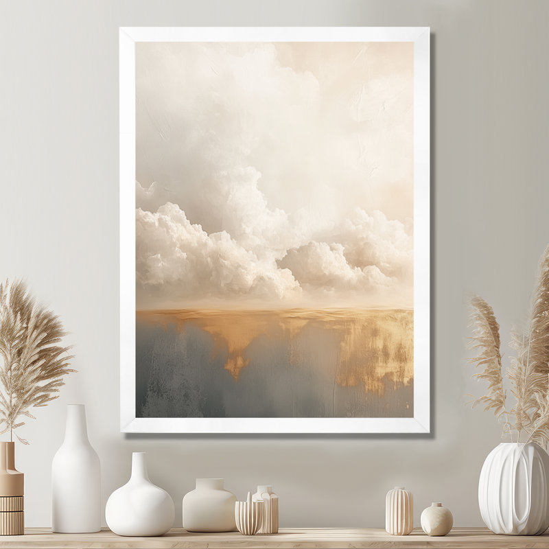 «Minimal Cloud Horizon II», art mural sur toile blanche, H 20 po x l 12 po, White Picture Framed