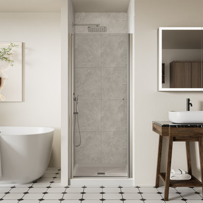 32-33.4" W x 72" H Frameless Pivot Shower Door, 1/4" (6mm) Clear SGCC Tempered Glass Shower Door, Pivot Swing Shower Glass Door in Chrome Finish, Reversible Installation