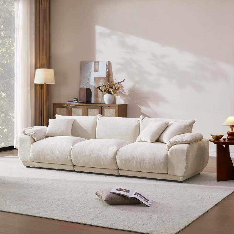 Canapé modulaire 102 po à 3 places modulaire en chenille avec siège amovible 102 po, Blanc