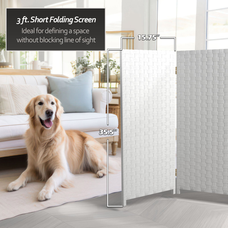 3 Ft. Tall Woven Fiber Room Divider, White, 4