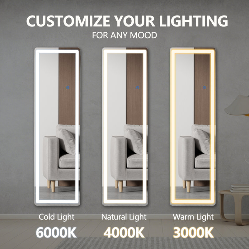 LED Full Length Mirror with Adjustable Lighting&Dimmable Brightness, 60" x 16"