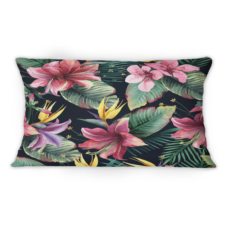 Fleurs et feuilles tropicales foncées sur fond noir - imprimé tropical 1