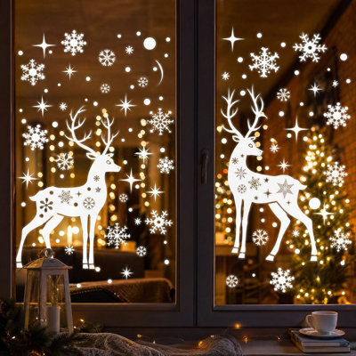 8pcs Christmas Forest Window Clings White Snow Tree Winter Scene Glass Stickers Reusable Window Decals for Home Mall Holiday Decor for Christmas Decor Gifts