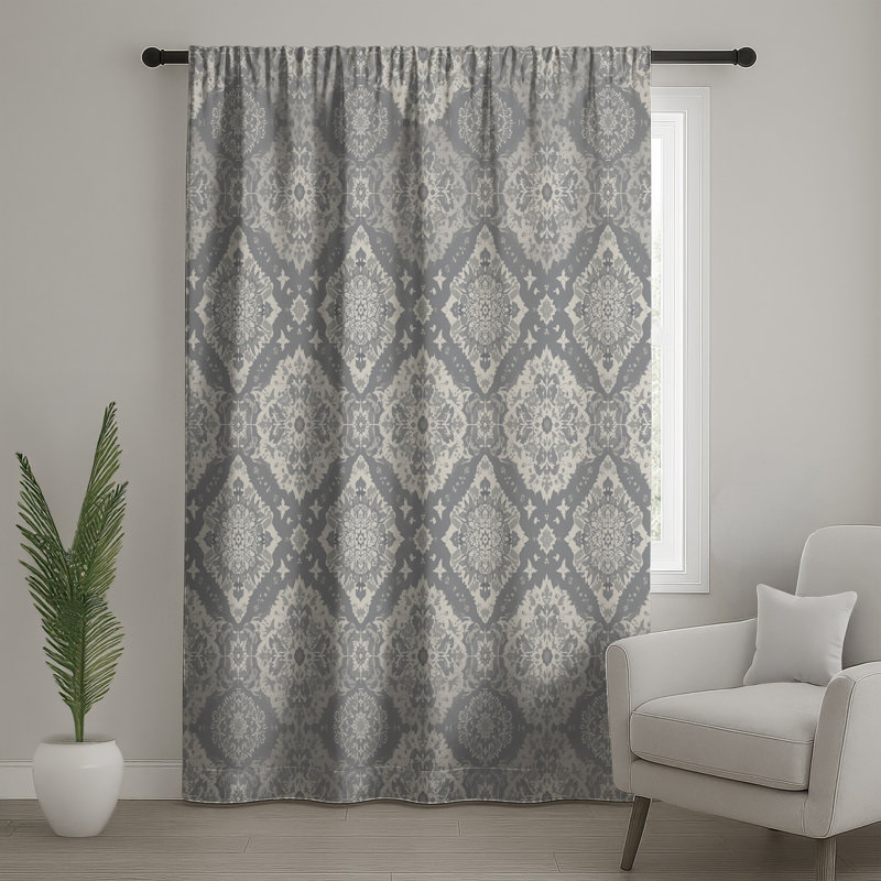 Rideaux gris damas détaillés, voilages et voilages damassés - 1 panneau, 50 po x 92 po - 1 panneau, Blockout