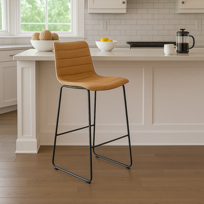 Brooklyn Modern Upholstered Leather Bar Stool – Counter Height Stool Bar Chair, Pub Stool with Iron Frame for Breakfast Nook or Home Bar