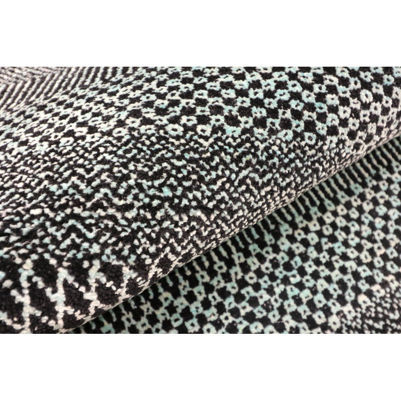 Hand-Knotted High-Quality Blue and Black Area Rug, Runner 2'8" x 9'10"