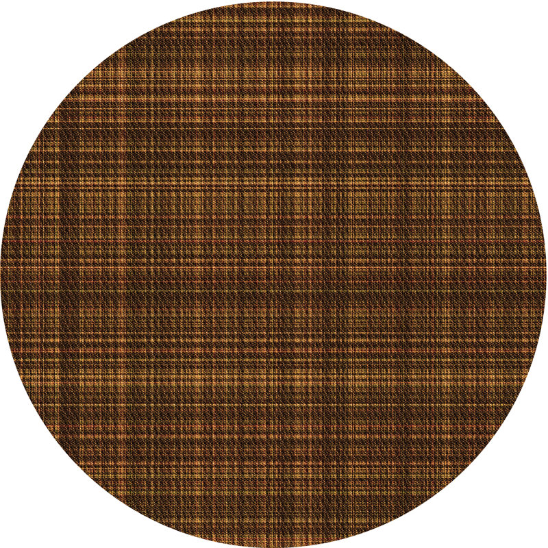 Tapis orange en laine à carreaux, Rond 4 pi