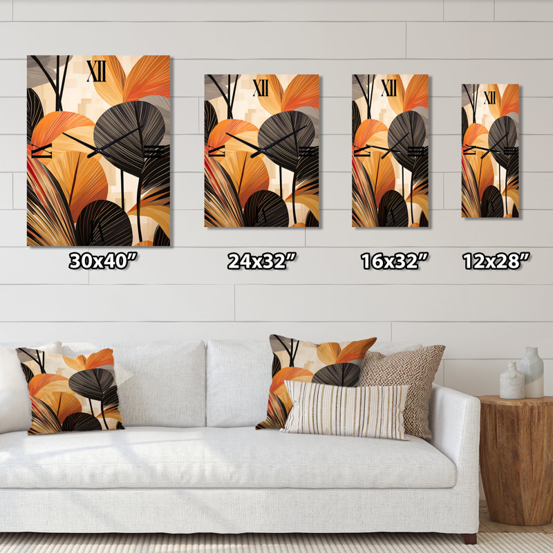 Horloge murale surdimensionnée Funky Foliage In Terracotta I - Abstract Botanicals, H 32 po x l 24 po x P 1 po