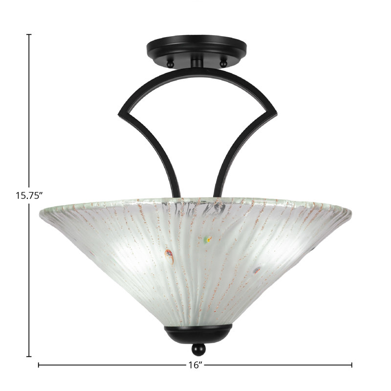 Ampoule semi-encastrée à 3 lumières Zilo au fini granit foncé avec verre cristal givré de 16 po, Gelé, Noir mat
