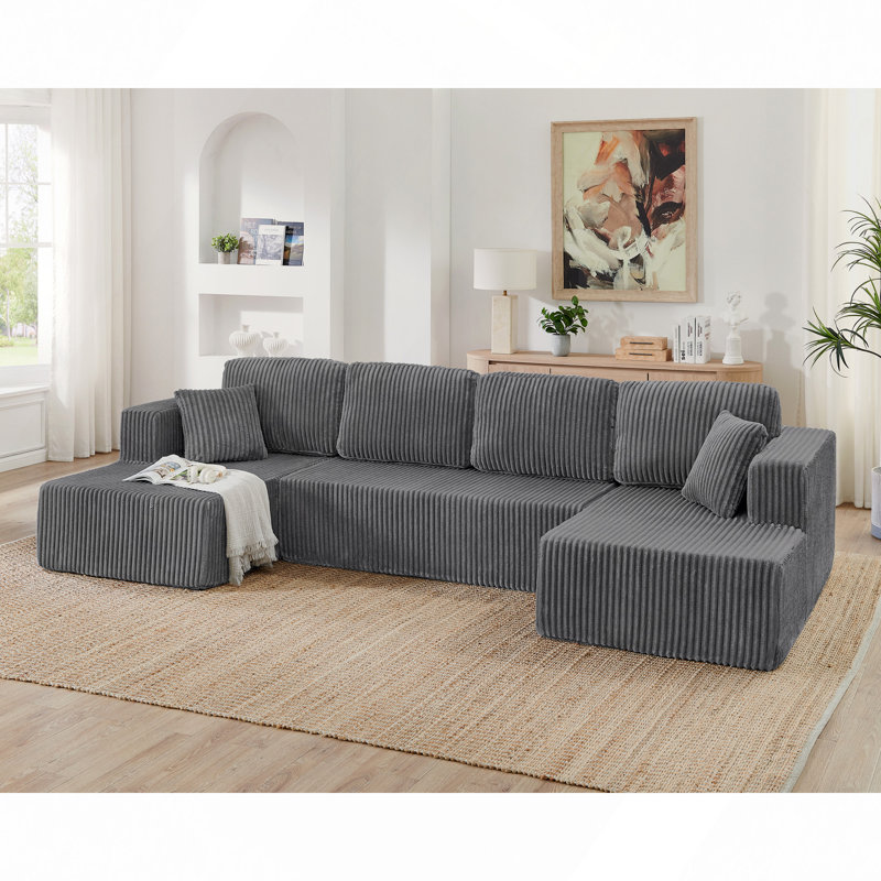 Canapé modulaire en forme de U, canapé modulaire en velours côtelé de style minimaliste moderne, Gris