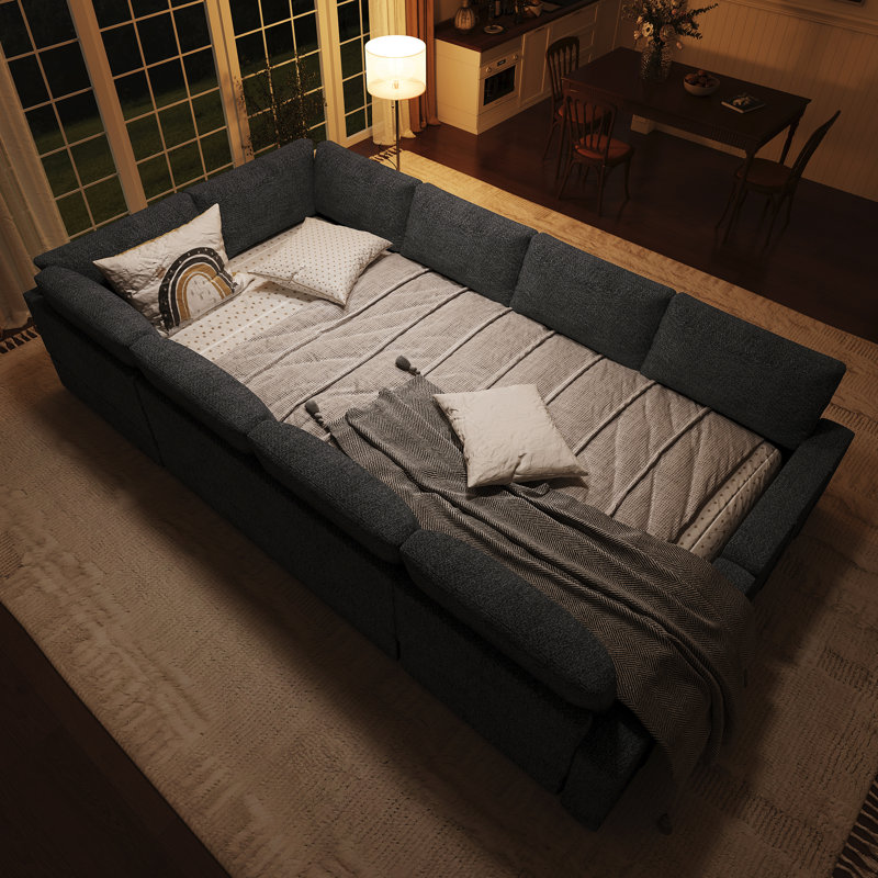 Canapé modulaire en U Seybert, H 36 po x l 110,2 po x P 83,4 po, Chenille grise foncée