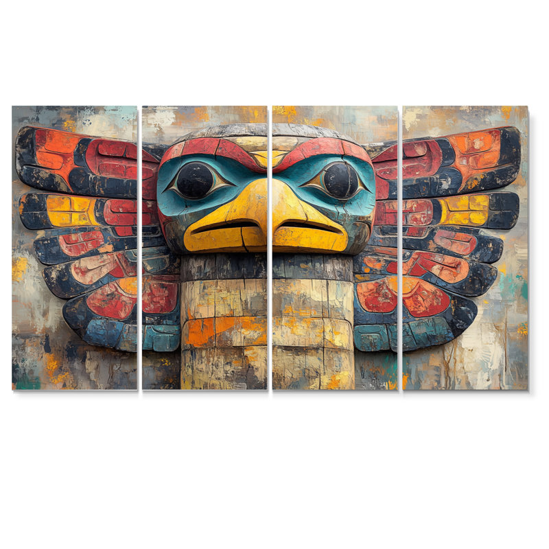 «Yellow Totem Pole Legacy - Art amérindien», ensemble d'art sur toile, H 32 po x l 64 po