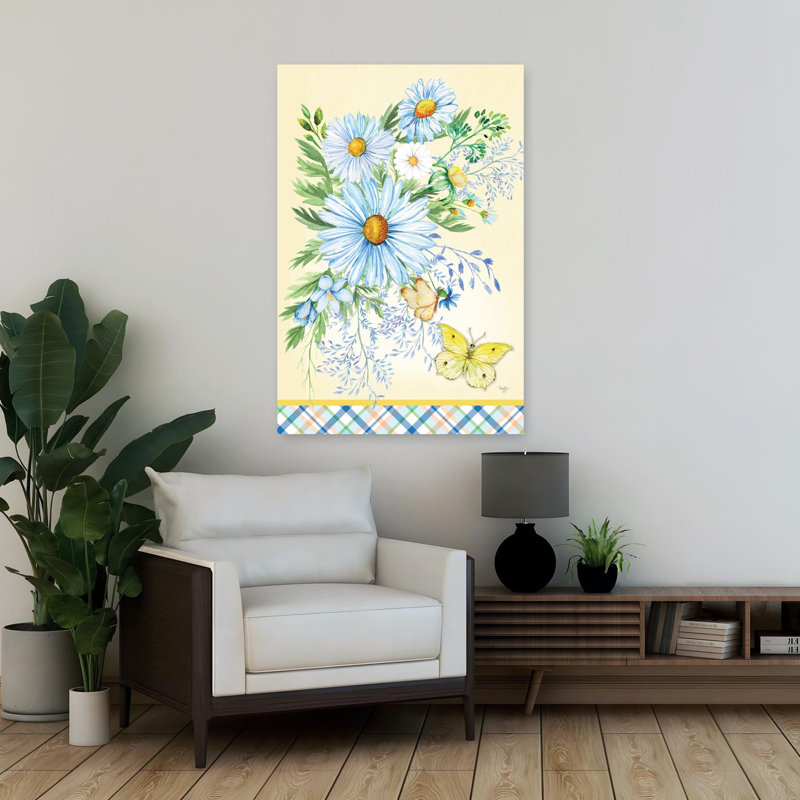 «Daisy and Butterflies Abstract Contemporary Butterfly Daisy», paysage, H 36 po x l 24 po