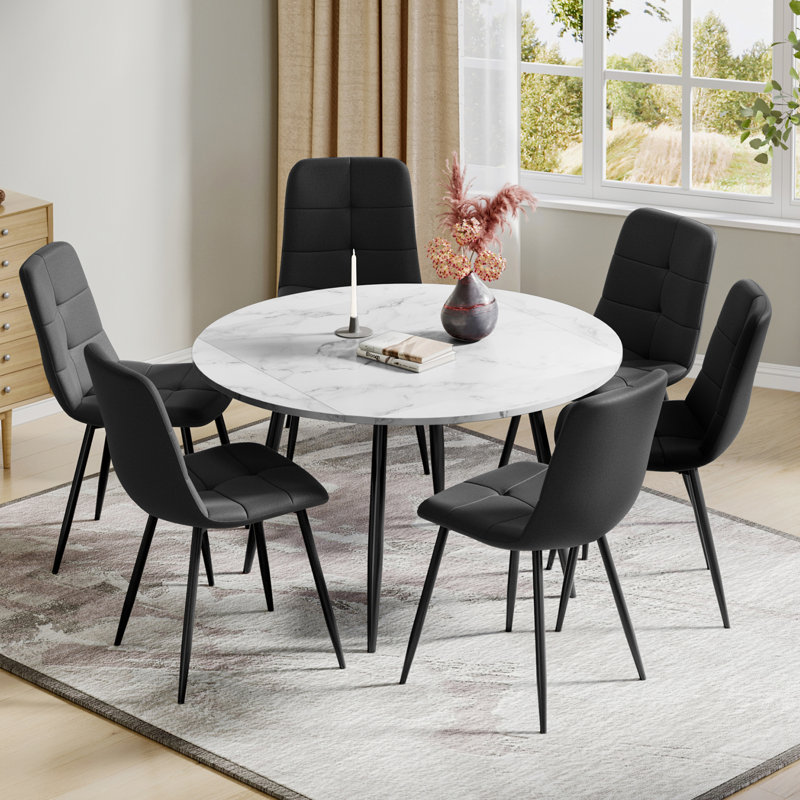 6 - Person Dining Set, Black, White