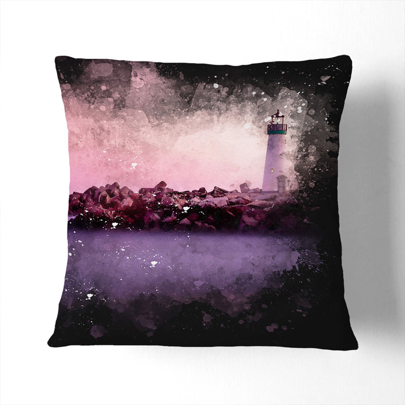 Lighthouse and Seascape Santa Cruz Paint Splash Cushion with Filling, 40cm H x 40cm W x 15cm D, Black