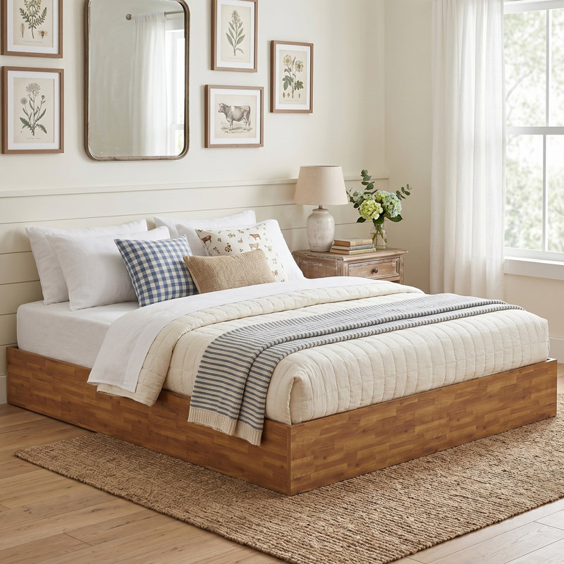Wooden Queen Bed Frame with Lift Up Storage, No Box Spring Needed, Rustic Brown, Rustic Brown, Queen