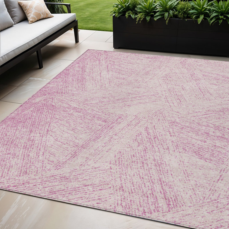 HomeRoots 5' X 8' Pink Abstract Washable Indoor Outdoor Area Rug