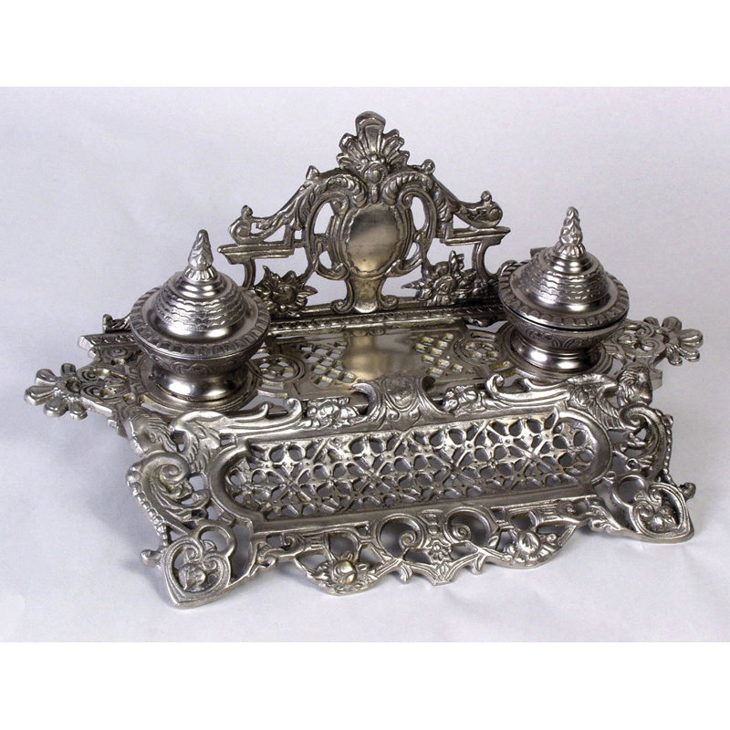 Decorative Double Inkwell, Silver