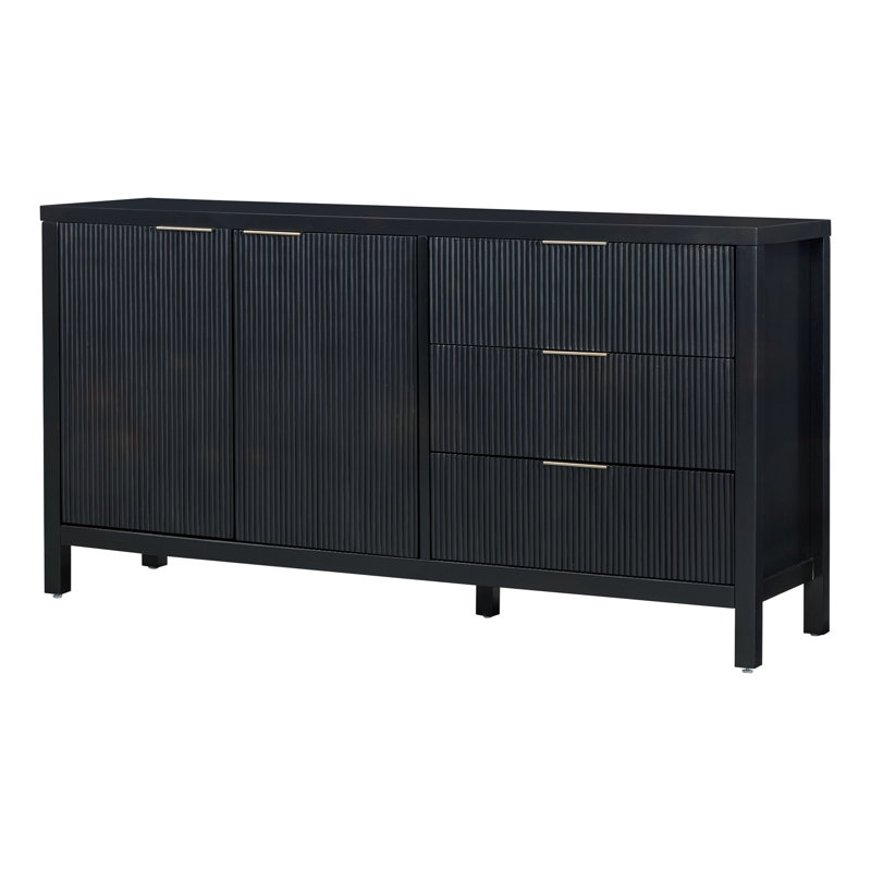 Buffet minimaliste à motif de vagues avec rangement polyvalent pour différentes pièces, Noir