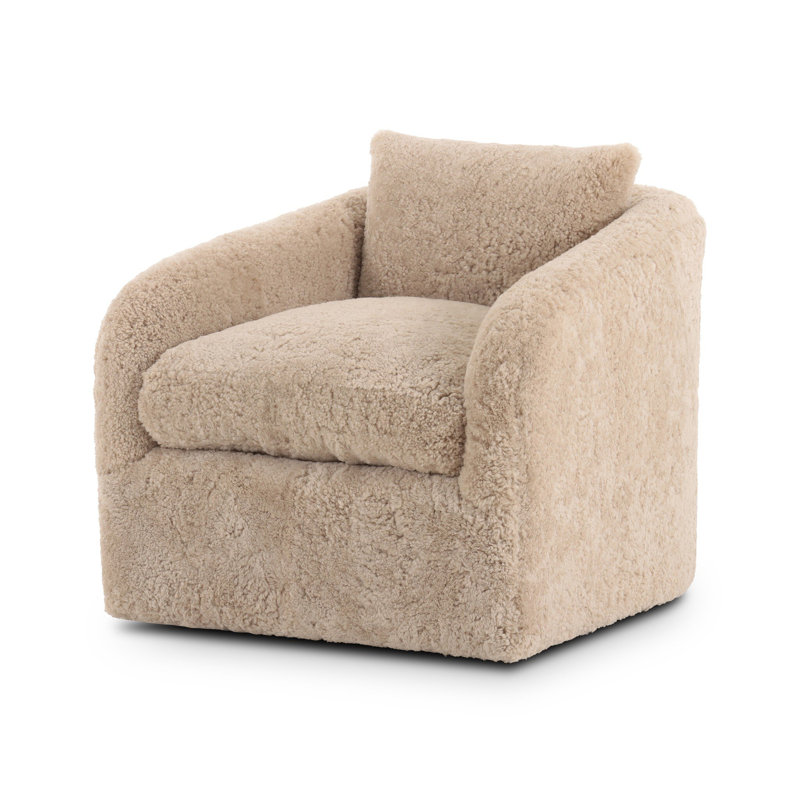 Topanga Swivel Armchair, Beige Shearling