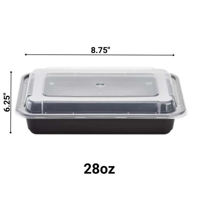 Dolleen 28oz. Black Rectangular Meal Prep / Bento Box Containers with Lids