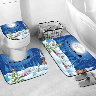 Ensemble de rideaux de douche de Noël avec tapis antidérapants, couvercle de toilette et tapis de bain Rideaux de douche en wapiti avec 12 crochets, ensemble de décoration de salle de bain 4 pièces Cadeaux de Noël pour Noël