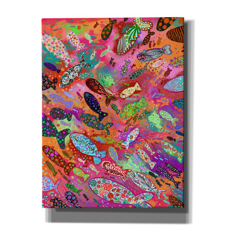 «Fish2» par Noemi Ibarz, art mural sur toile, H 16 po x l 12 po x P 0,75 po