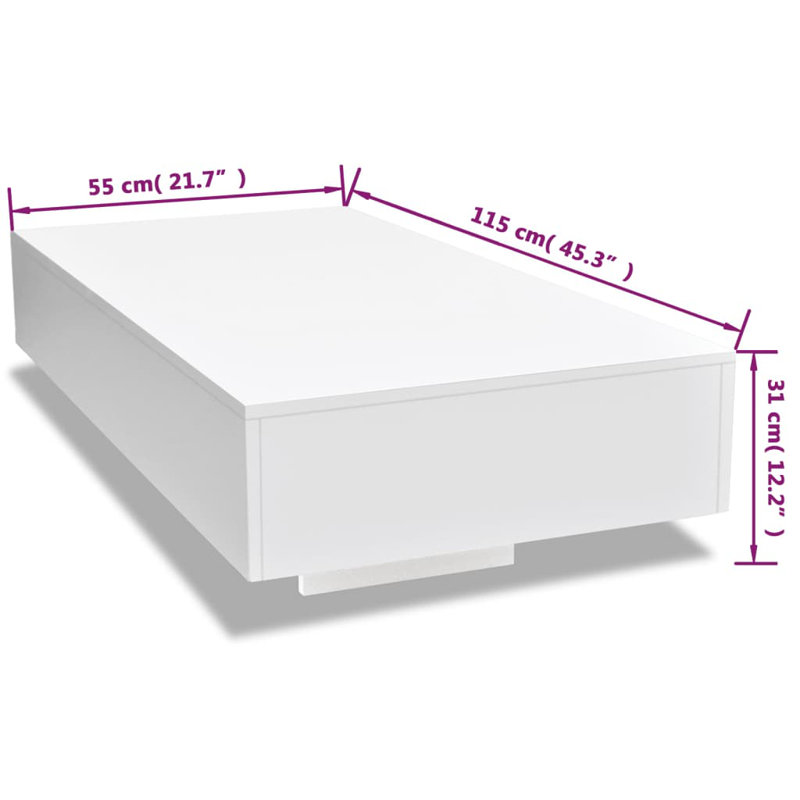 vidaXL Coffee Table Rectangular End Table Side Table Living Room Furniture, White, 12.2" H x 45.3" L x 21.7" W