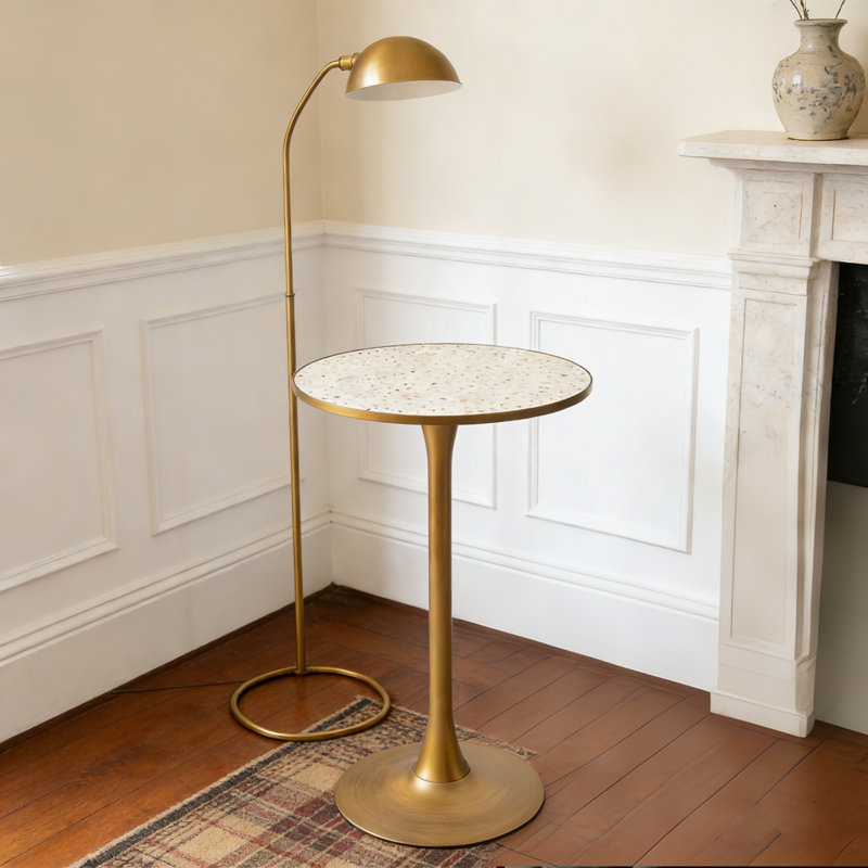 Bralie 60 W x 100H CM  Round  Bar Table Restaurant Tall Pedestal Dining, White/Gold