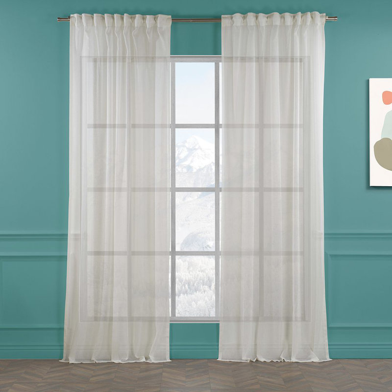 Extra Long & Extra Wide Faux Linen Sheer Curtain Single Panel, 280cm Width x 225cm Drop, Ecru