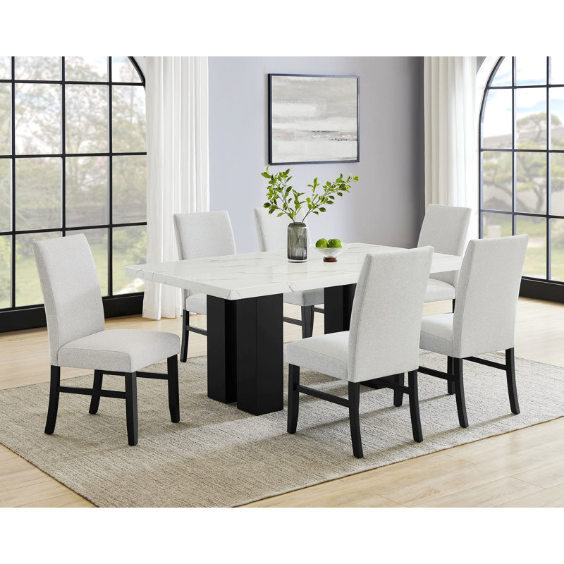 Ensemble de salle à manger 7 pièces, plateau de table rectangulaire, chaises rembourrées, une table avec six chaises