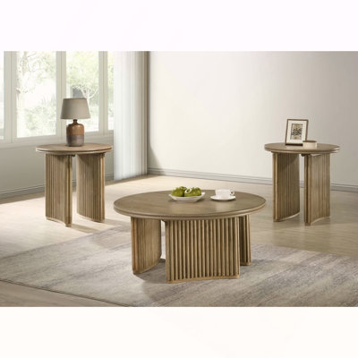 Dreydon Distressed Light Brown Round Coffee Table