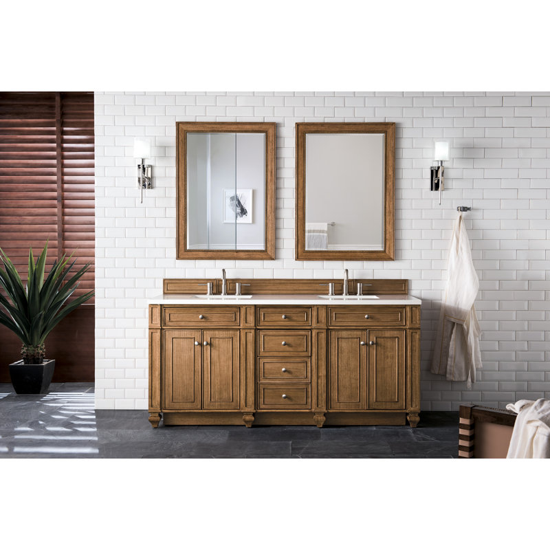 Meuble-lavabo double l 72 po Bristol, Brun selle, Blanc Zeus, 8 po