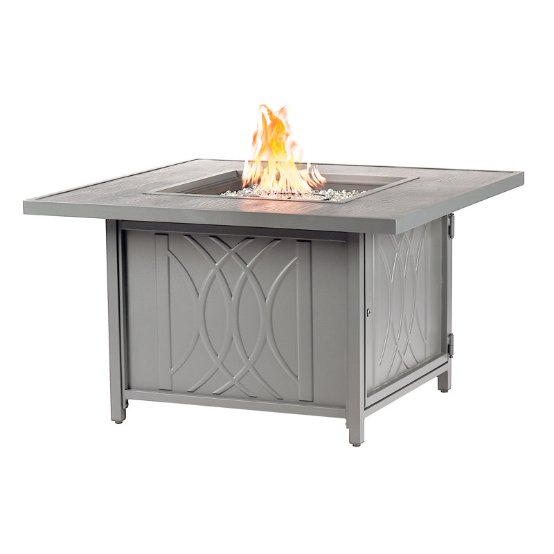 Herr Square Aluminum Propane Smokeless Fire Pit Table with Hidden Fuel Tank, Gray