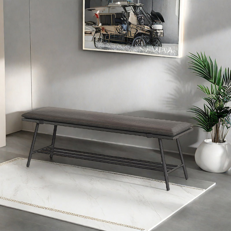 Banc de rangement pour chaussures en fer forgé 59,1 po, Noir / Noir
