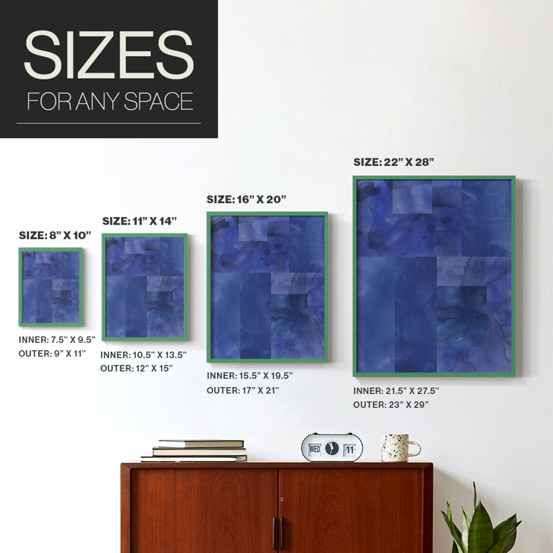 «Blue Puzzle I», reproduction encadrée - bois massif, H 21 po x l 17 po, Cadre vert